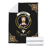 Clan Menzies Crest Tartan Premium Blanket Black AM57 Clan Menzies Tartan Today